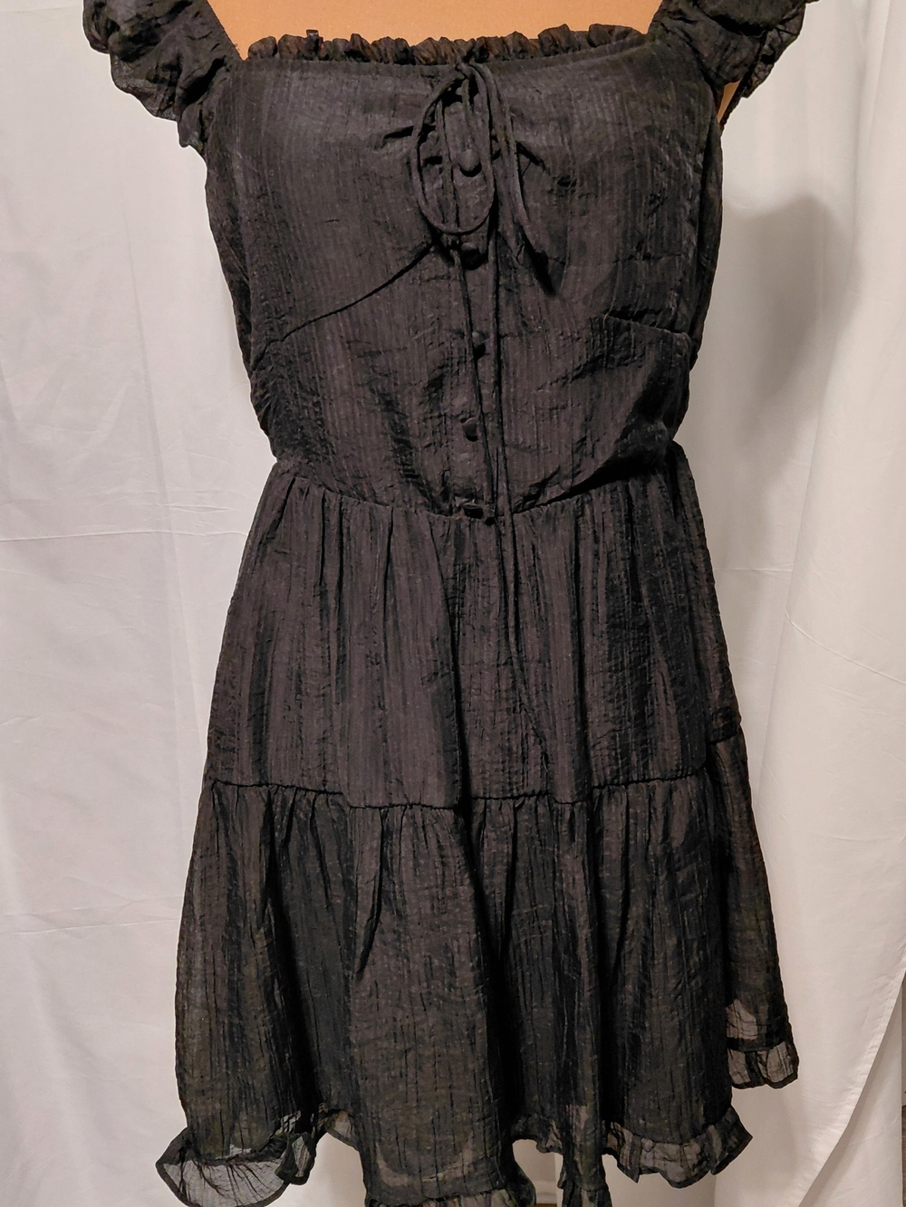 Passport Black Tiered Tie-Front Mini Dress